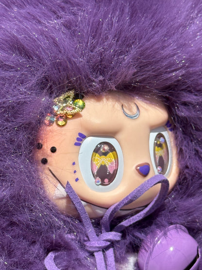 Crecent Moon Bedazzled Purple Custom Nine-tailed Handmade Fluffy Labubu