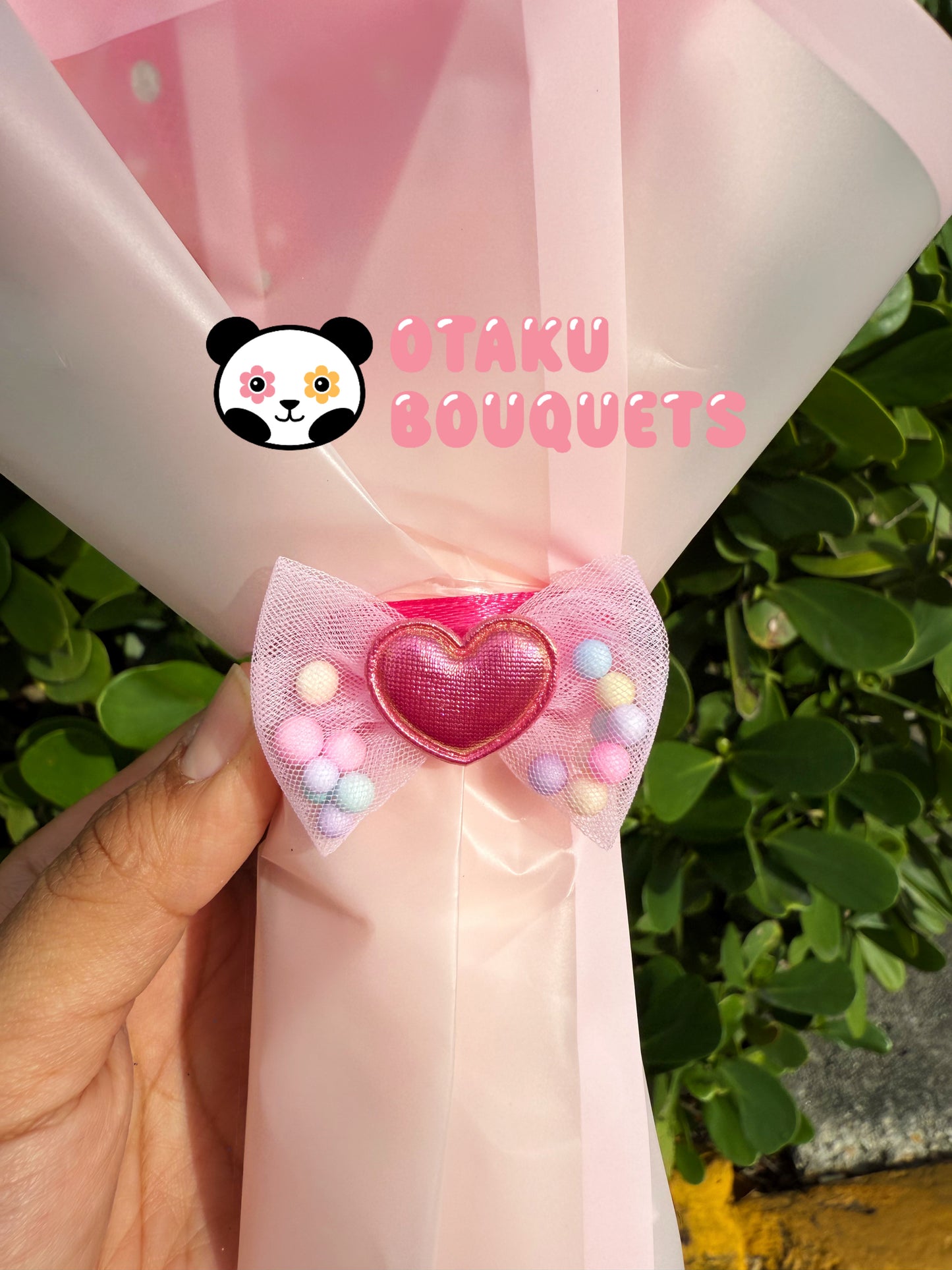 Pink Bunny Baker Kirbie Plushie Crochet Flower Bouquet