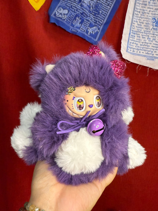 Crecent Moon Bedazzled Purple Custom Nine-tailed Handmade Fluffy Labubu