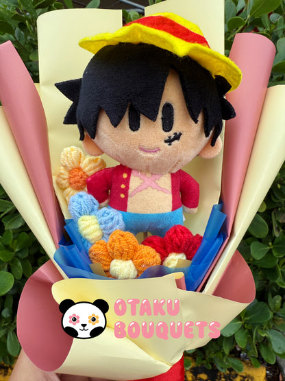 Small Rubber Pirate Anime Plushie Crochet Flower Bouquet