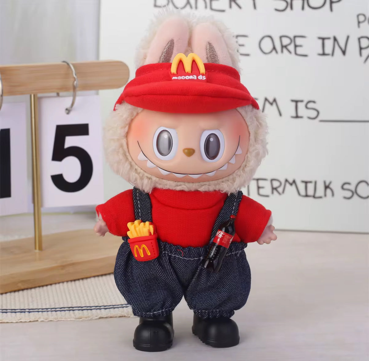 McDonald’s Worker Kawaii Cute Doll Labubu Outfit Clothes 17cm