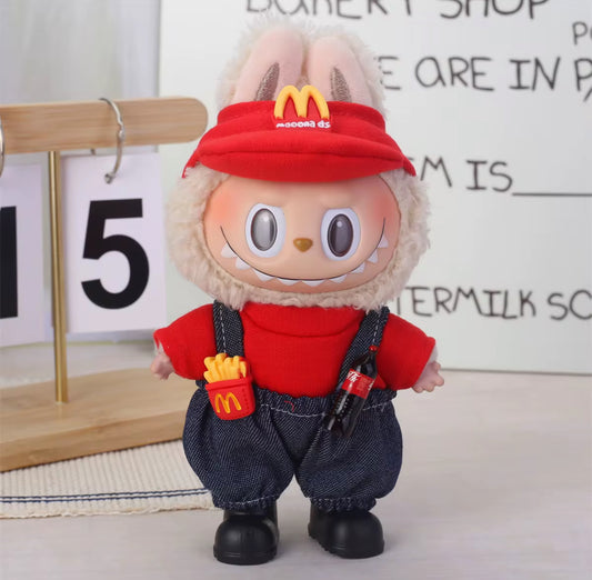 McDonald’s Worker Kawaii Cute Doll Labubu Outfit Clothes 17cm