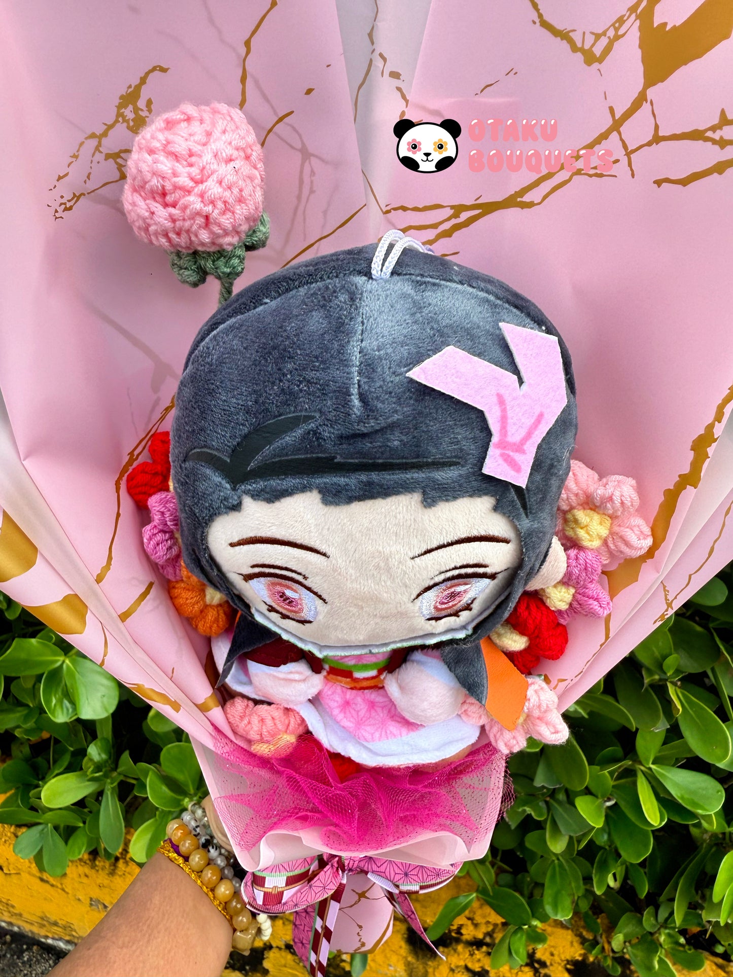 Demon Sister “Hunter” Plush Anime Crochet Flowers Bouquet