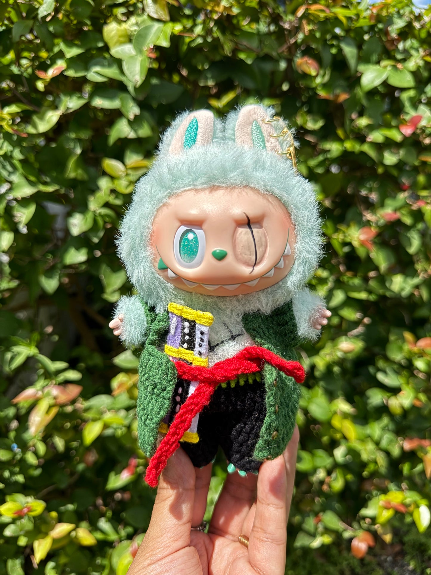 Swordsman Moss Pirate Style Crochet Pirate Straw Doll Labubu Anime Costume Cosplay Clothes 17cm