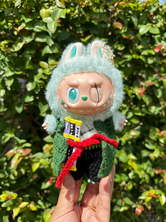 Swordsman Moss Pirate Style Crochet Pirate Straw Doll Labubu Anime Costume Cosplay Clothes 17cm