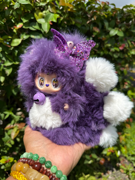 Star Bedazzled Purple Custom Nine-tailed Handmade Fluffy Labubu