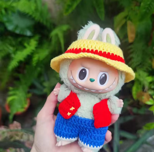 Luffy One Piece Crochet Doll Labubu Anime Costume Cosplay Clothes 17cm