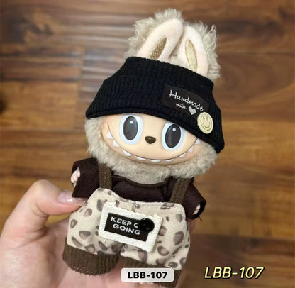 Leopard Over all Bucket Hat Brown Fashion Kawaii Cute Doll Labubu Outfit Clothes 17cm