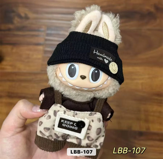 Leopard Over all Bucket Hat Brown Fashion Kawaii Cute Doll Labubu Outfit Clothes 17cm
