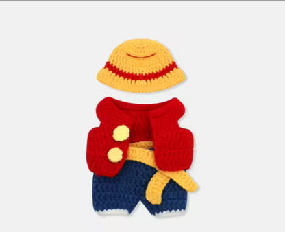 Luffy One Piece Crochet Doll Labubu Anime Costume Cosplay Clothes 17cm