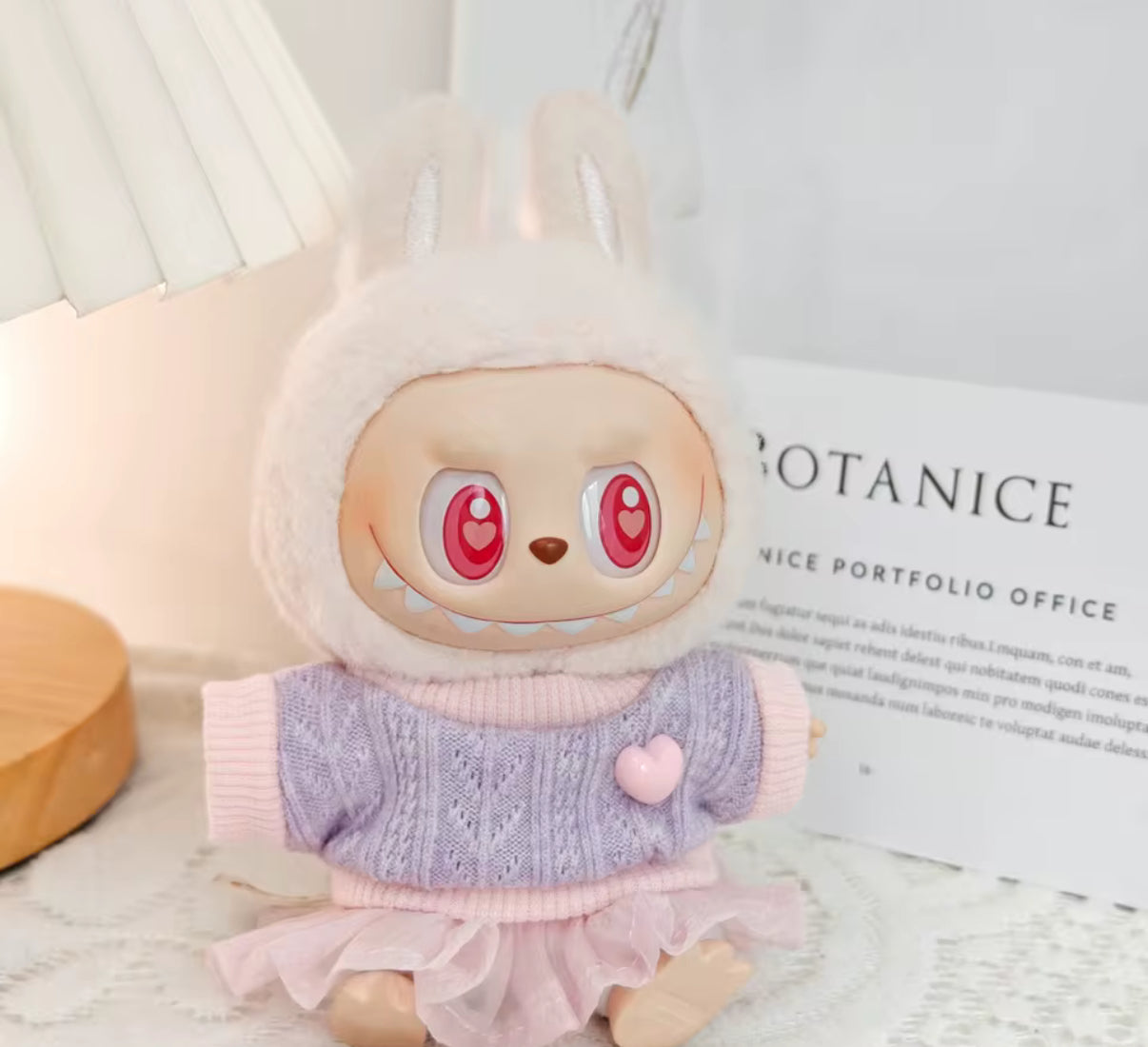 Cute Purple Pink Heart Sweater Ballerina Skirt Fashion Designer Kawaii Cute Doll Labubu Outfit Clothes 17cm