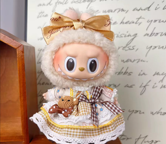 Bear Gold Dress Set Dress Kawaii Cute Doll Labubu Outfit Clothes 17cm