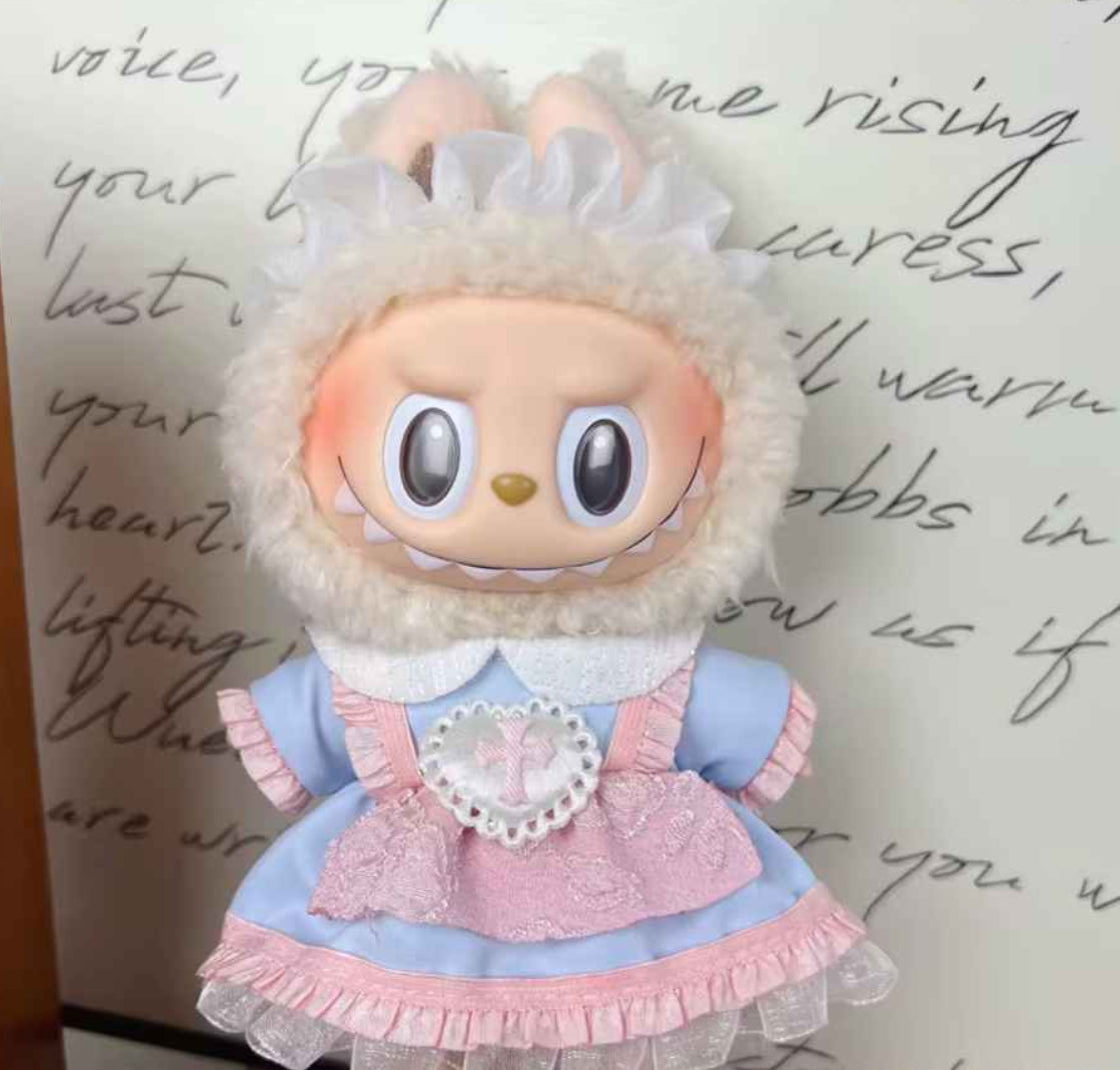 Cross Maid Pink and Blue Ruffle Dress Set Dress Kawaii Cute Doll Outfit Clothes 17cm