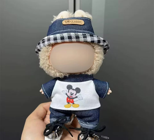 Mickey Jean Pant Set Kawaii Cute Doll Labubu Outfit Clothes 17cm
