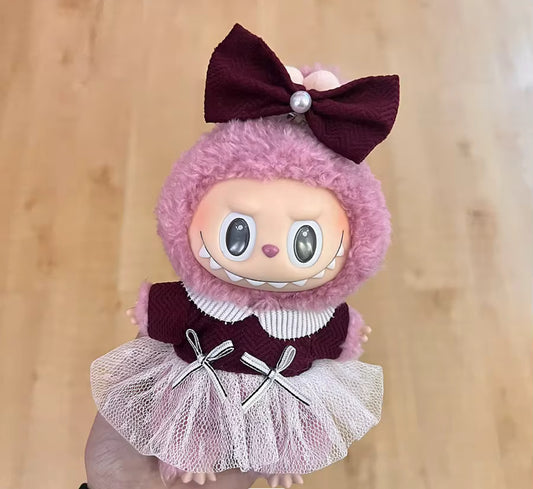 Red Wine Dress Holiday Christmas Girl Dress Kawaii Cute Doll Labubu Outfit Clothes 17cm