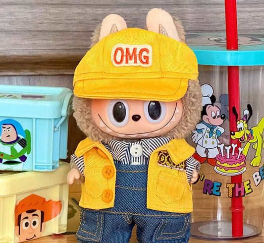Omg Yellow Jean Overalls Outfit Set Kawaii Cute Doll Labubu Outfit Clothes 17cm