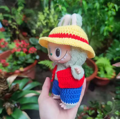 Luffy One Piece Crochet Doll Labubu Anime Costume Cosplay Clothes 17cm