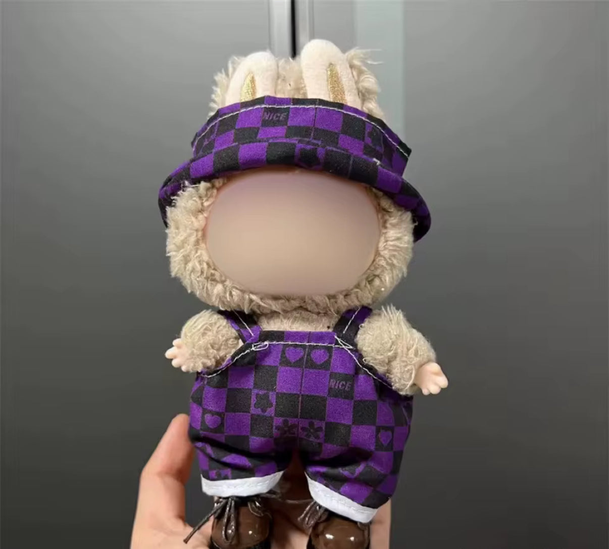 Checkered Overalls Kawaii Cute Doll Outfit Clothes 17cm