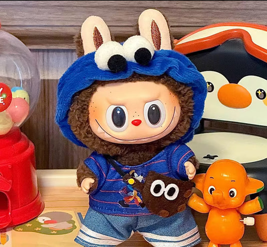 Cookie Monster Goofy Kawaii Cute Doll Labubu Outfit Clothes 17cm