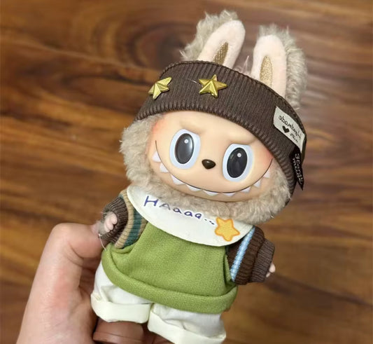 Green Brown Beige Baby Set with Fashion Winter Kawaii Cute Doll Labubu Outfit Clothes 17cm