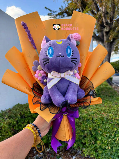 Cat Magical Moon Plush Crochet Flowers Anime Bouquet