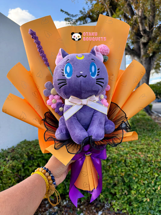 Cat Magical Moon Plush Crochet Flowers Anime Bouquet