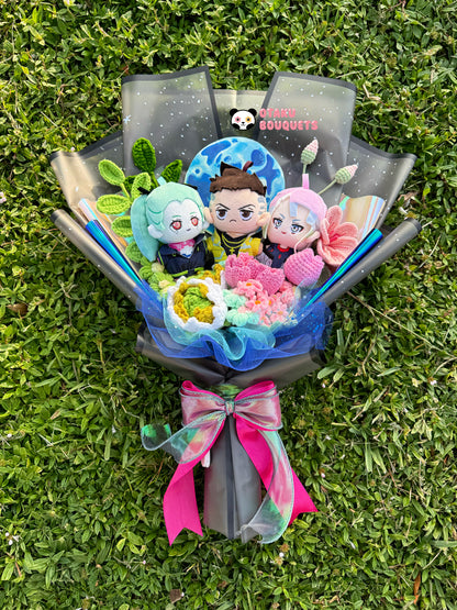 Rebecca, David and Lucy Cyber Punk Anime Plushie Crochet Flower Bouquet