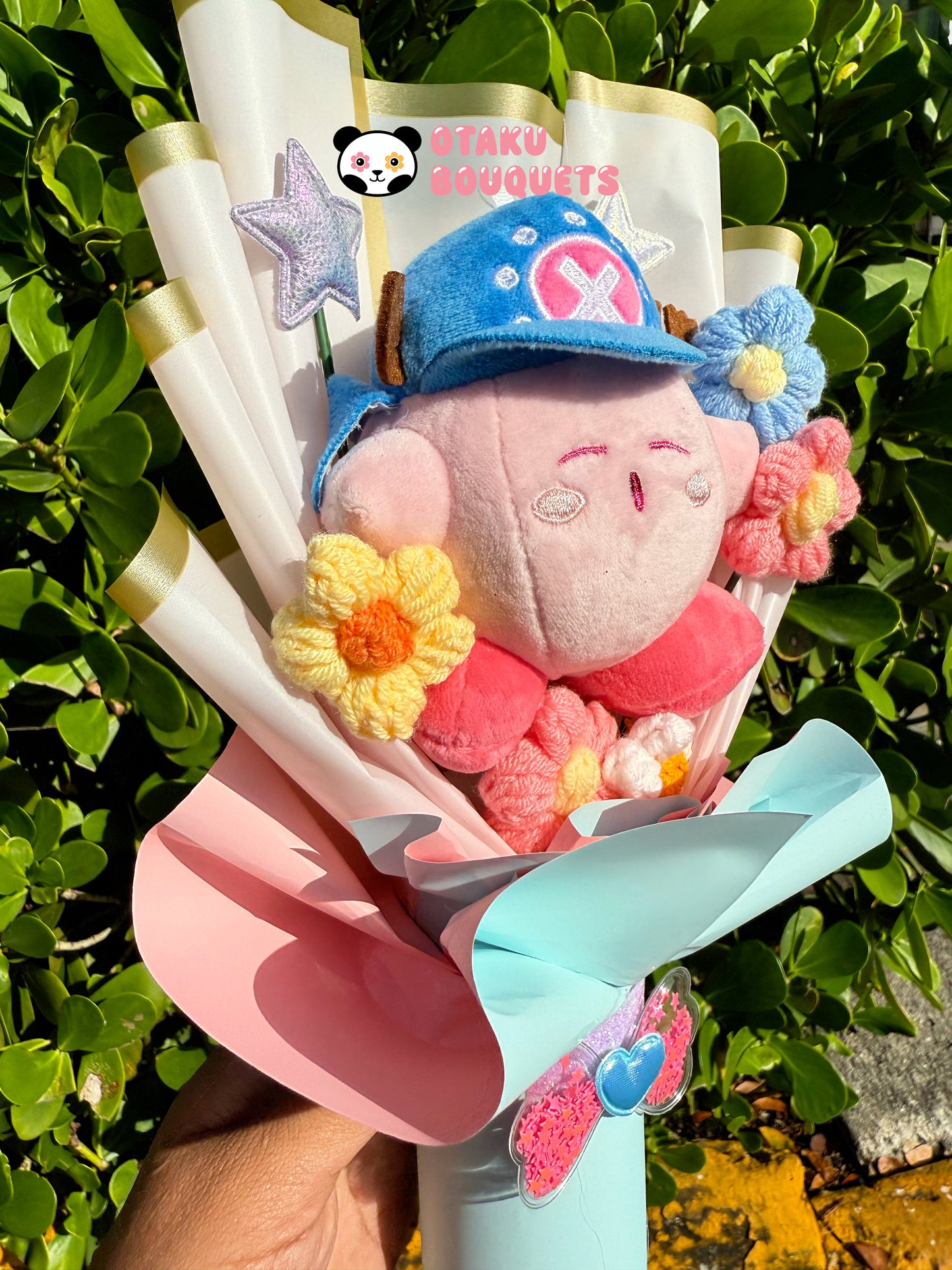 Pirate Doctor Kirbie Plushie Crochet Flower Bouquet