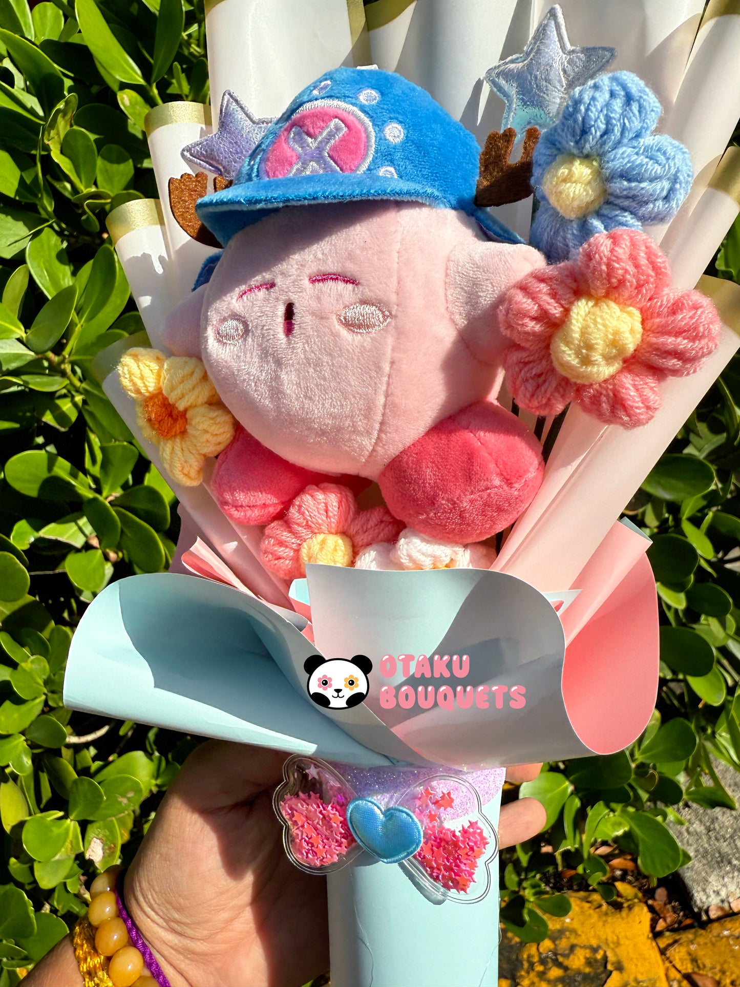 Pirate Doctor Kirbie Plushie Crochet Flower Bouquet