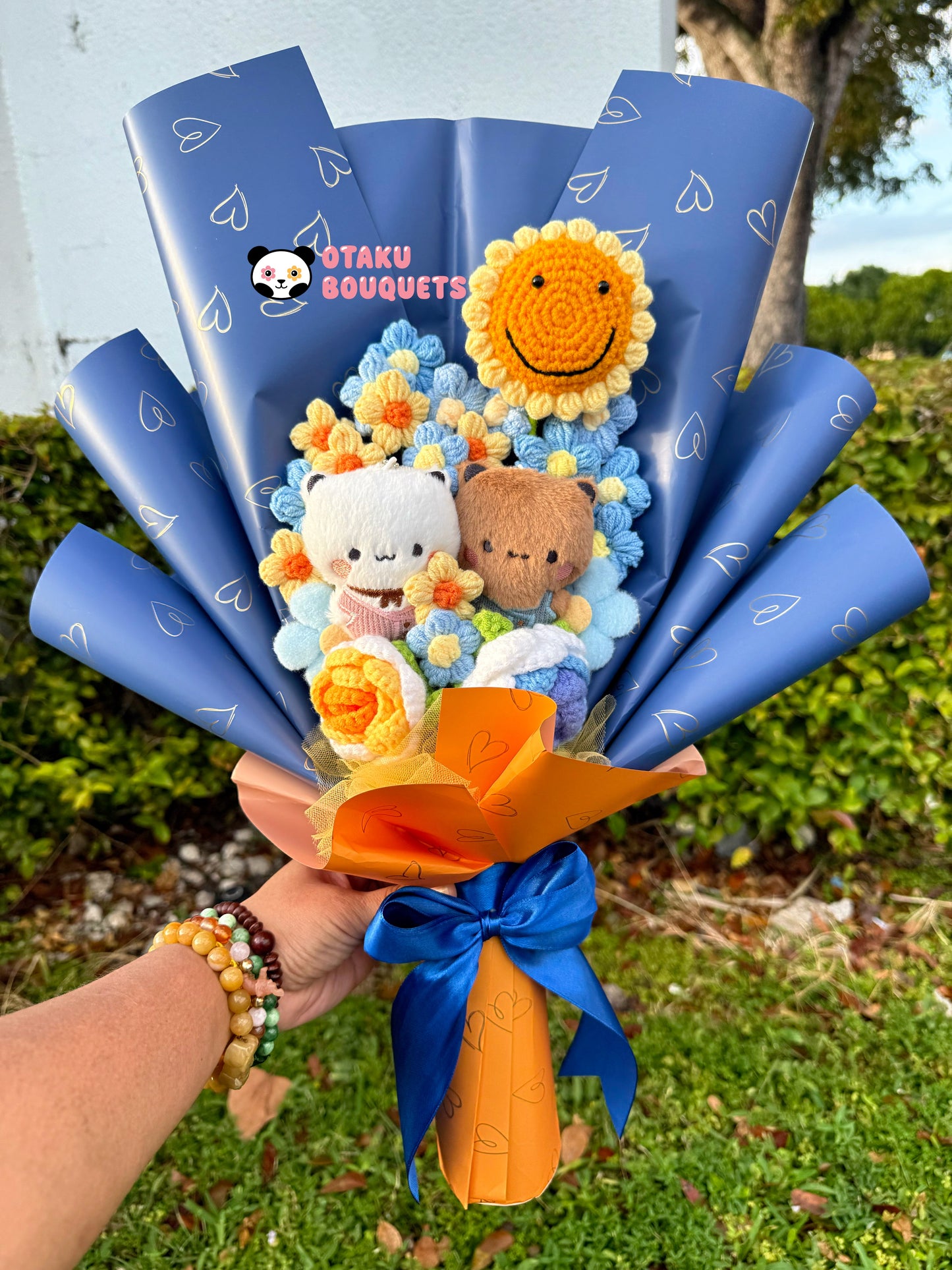 Bubu and Dudu Starry Night Van Gogh Couple Bear Panda Heart Plushie Bouquet Gift