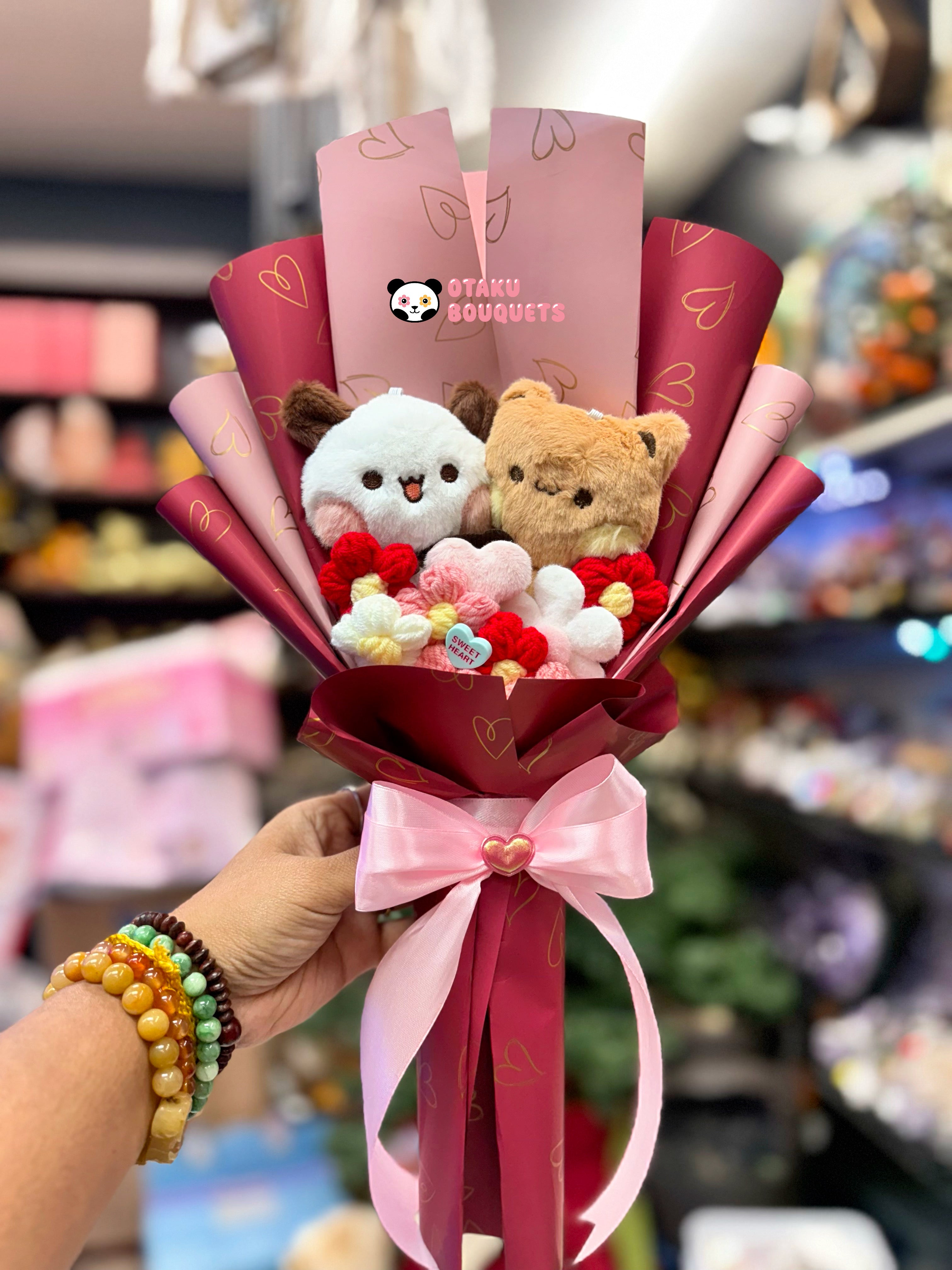 Small Bubu and Dudu Starry Couple Bear Panda Heart Plushie Bouquet