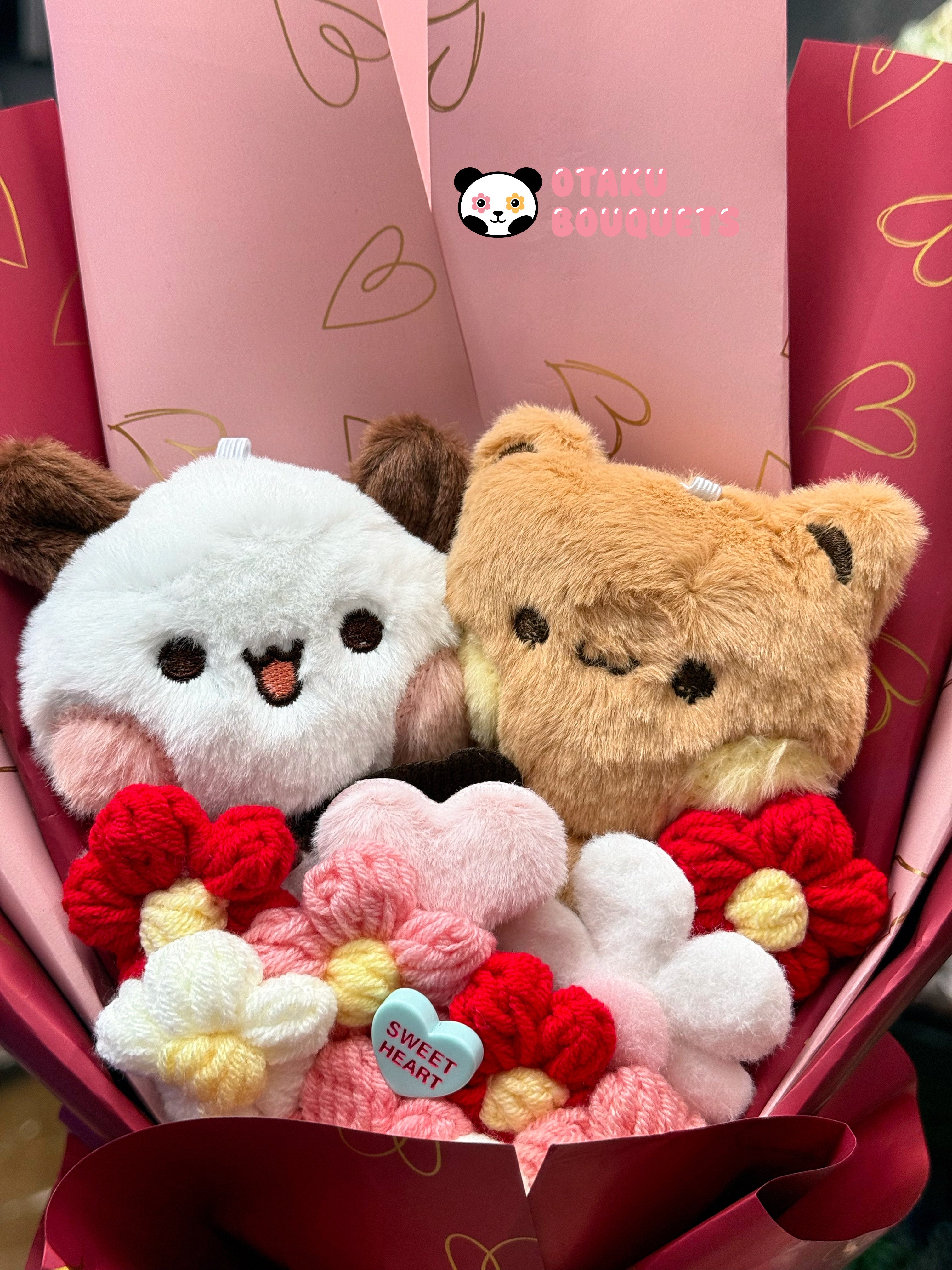 Small Bubu and Dudu Starry Couple Bear Panda Heart Crochet Flower