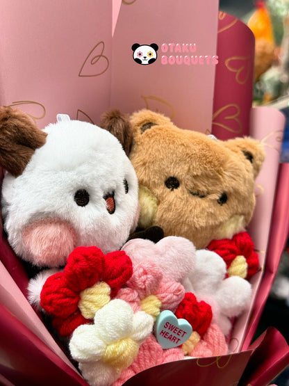 Small Bubu and Dudu Starry Couple Bear Panda Heart Plushie Bouquet Gift