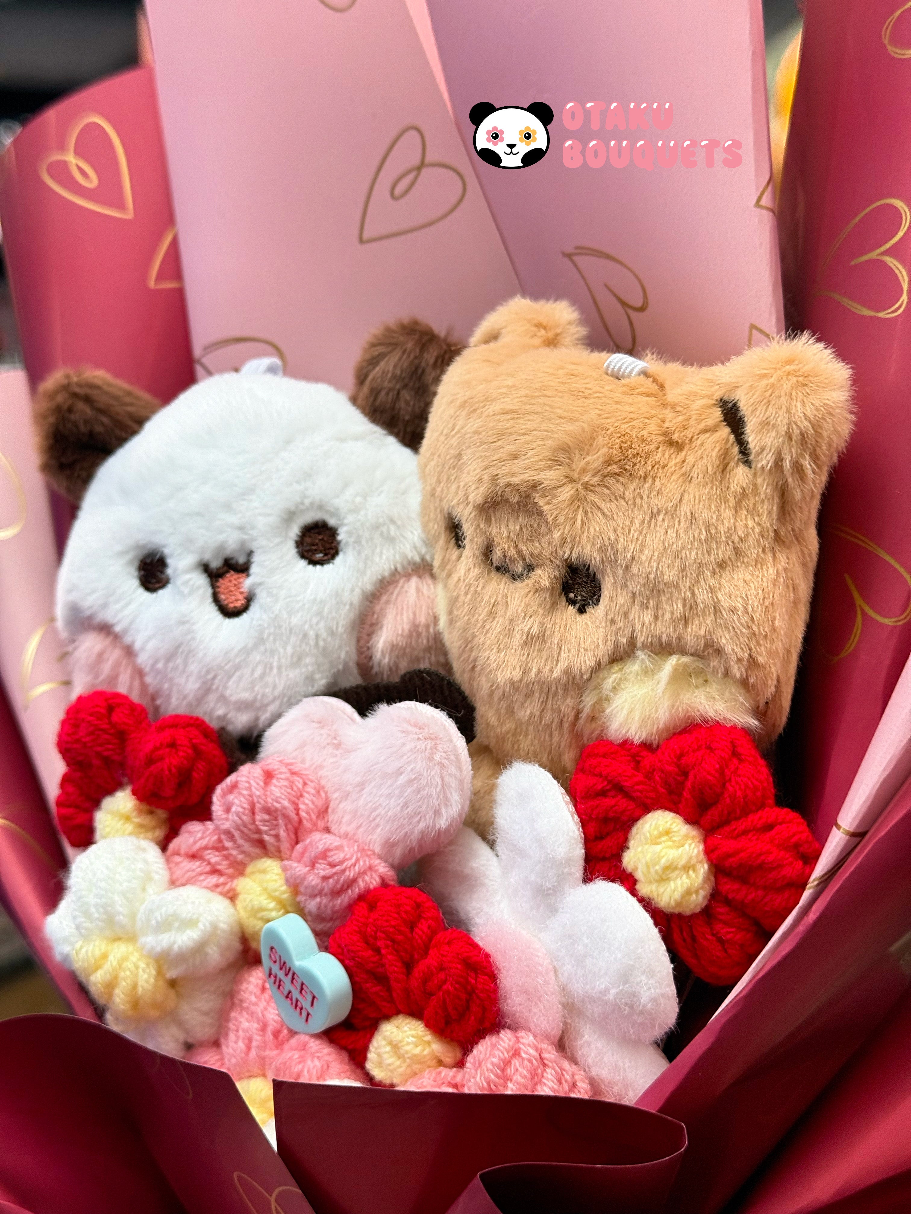 Small Bubu and Dudu Starry Couple Bear Panda Heart Crochet Flower