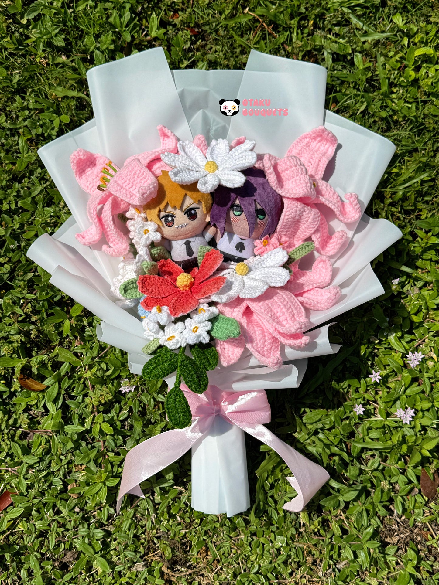 Rez and Denyi Chainsaw Hombre Anime Plushie Crochet Flower Bouquet