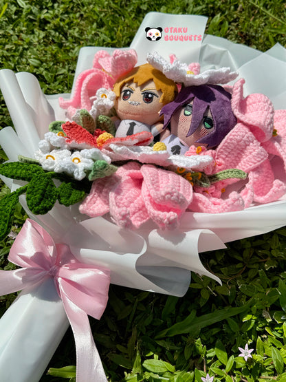 Rez and Denyi Chainsaw Hombre Anime Plushie Crochet Flower Bouquet