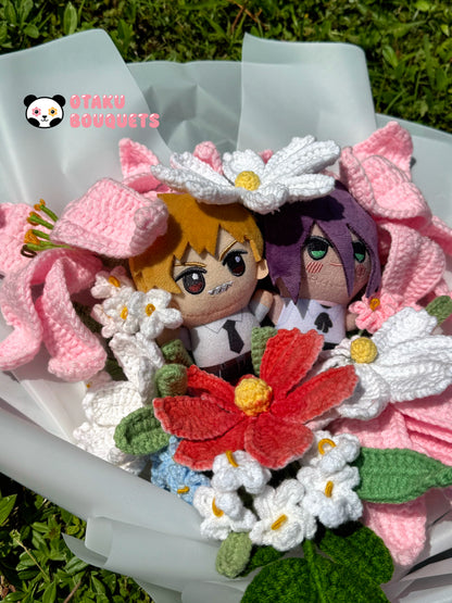 Rez and Denyi Chainsaw Hombre Anime Plushie Crochet Flower Bouquet