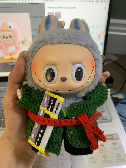 Swordsman Moss Pirate Style Crochet Pirate Straw Doll Labubu Anime Costume Cosplay Clothes 17cm