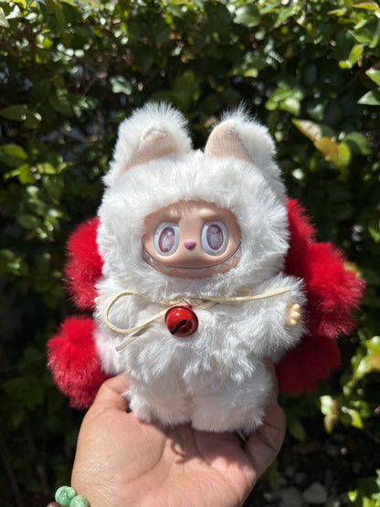 White and Red Custom Nine-tailed Handmade Fluffy Labubu