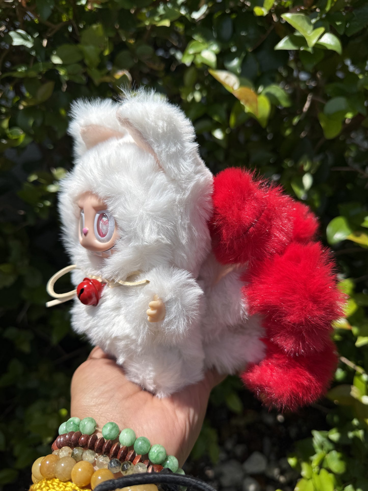 White and Red Custom Nine-tailed Handmade Fluffy Labubu