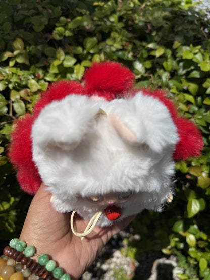 White and Red Custom Nine-tailed Handmade Fluffy Labubu