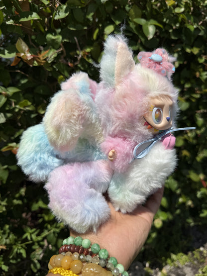 Rainbow Cotton Candy Custom Nine-tailed Handmade Fluffy Labubu