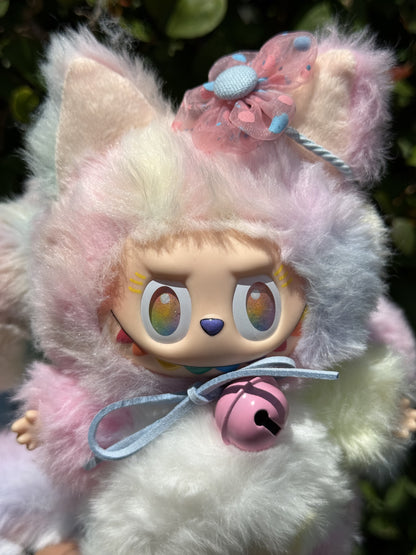 Rainbow Cotton Candy Custom Nine-tailed Handmade Fluffy Labubu
