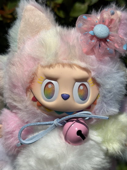 Rainbow Cotton Candy Custom Nine-tailed Handmade Fluffy Labubu