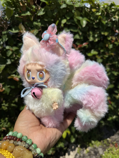 Rainbow Cotton Candy Custom Nine-tailed Handmade Fluffy Labubu