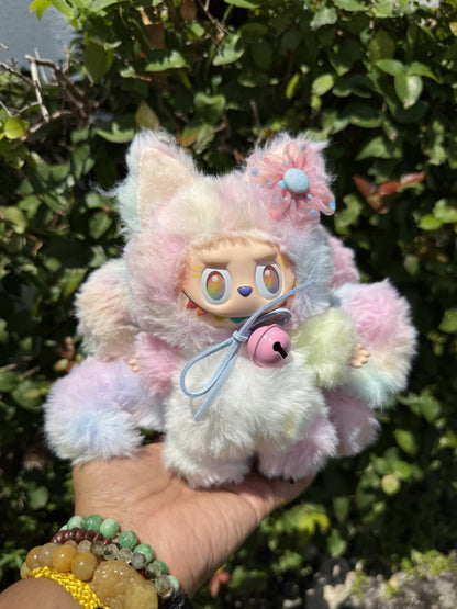 Rainbow Cotton Candy Custom Nine-tailed Handmade Fluffy Labubu