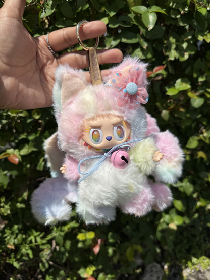 Rainbow Cotton Candy Custom Nine-tailed Handmade Fluffy Labubu