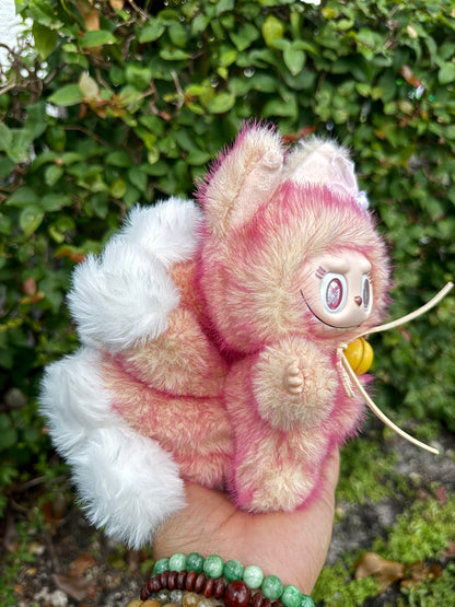 Two Toned Firery Peach Custom Nine-tailed Handmade Fluffy Labubu
