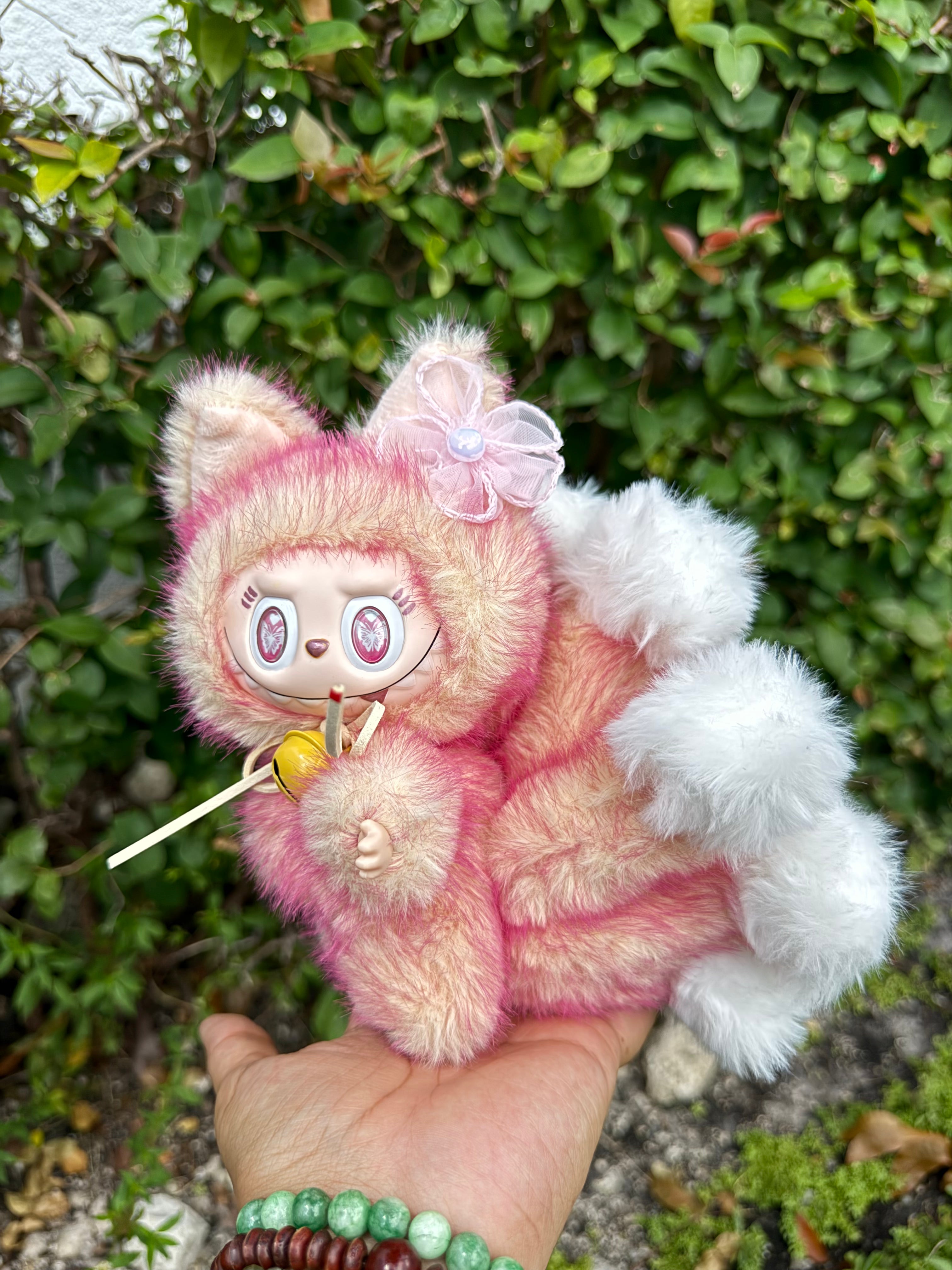Two Toned Firery Peach Custom Nine-tailed Handmade Fluffy Labubu