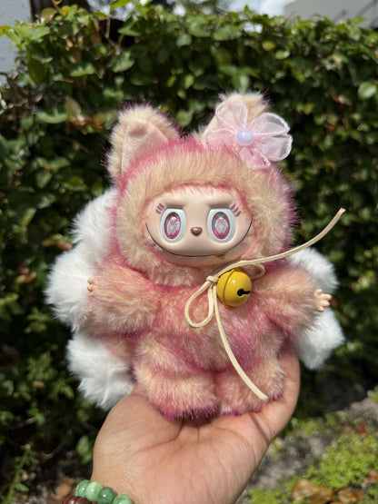 Two Toned Firery Peach Custom Nine-tailed Handmade Fluffy Labubu